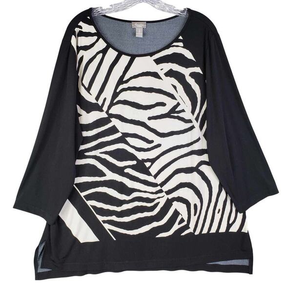 Chicos Travelers Tunic Women’s Shirt Size 3 US XL Black Animal Print Slinky Knit - Picture 2 of 8